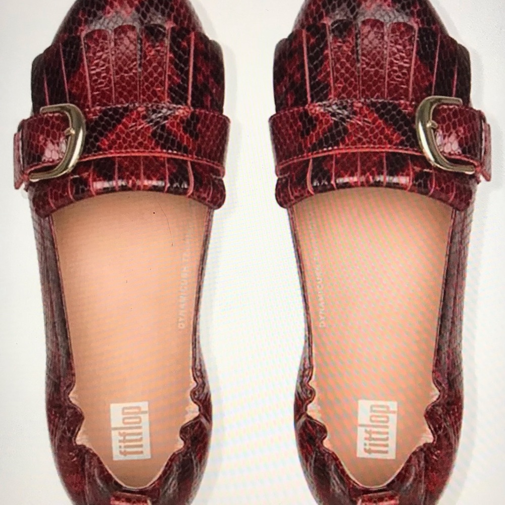 Fitflop Sz 8 Red Adrenaline Snake-Embossed Allegro Leather Loafer - Picture 3 of 3